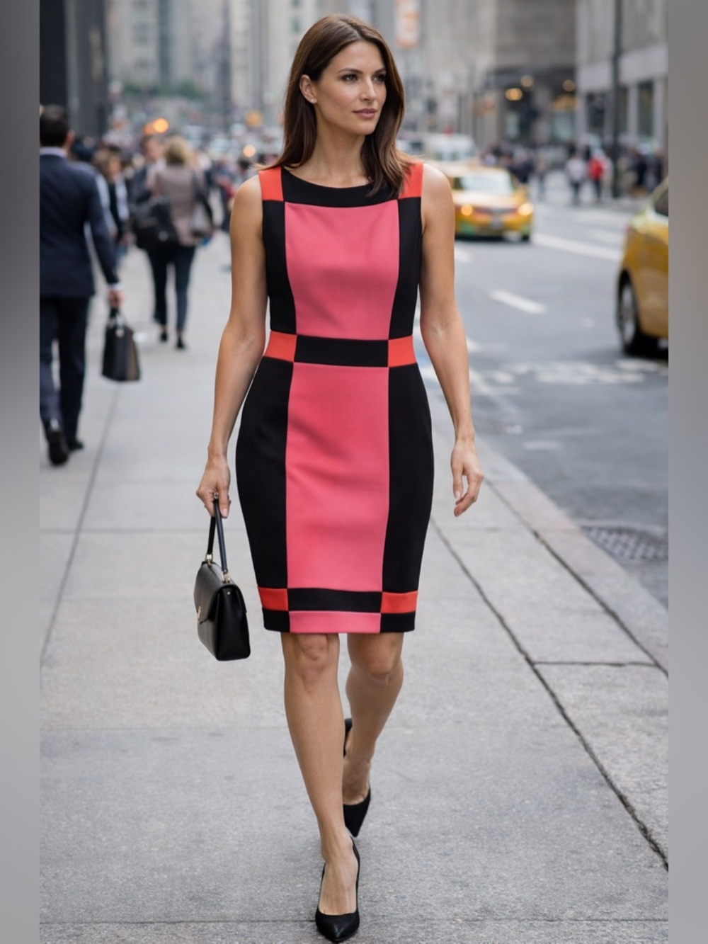 Maggy London Sleeveless Pink and Black Colorblock Dress size 12